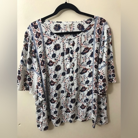Lucky Brand Womens Viscose Flutter Sleeve Floral Print Peasant Blouse Size 3X - Picture 3 of 15